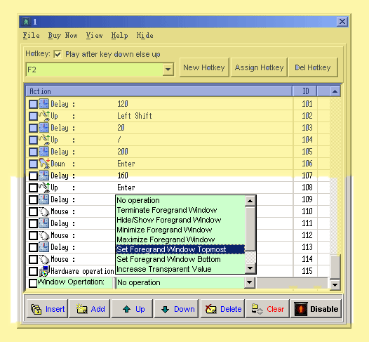 Windows Operation [ Terminate, Hide/Show, Minimize, Maximize, Set Foreground window, Transparent value ]